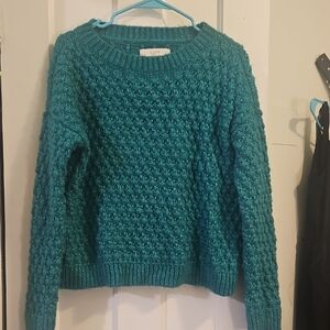 LOFT Textured Teal Crew Neck Sweater